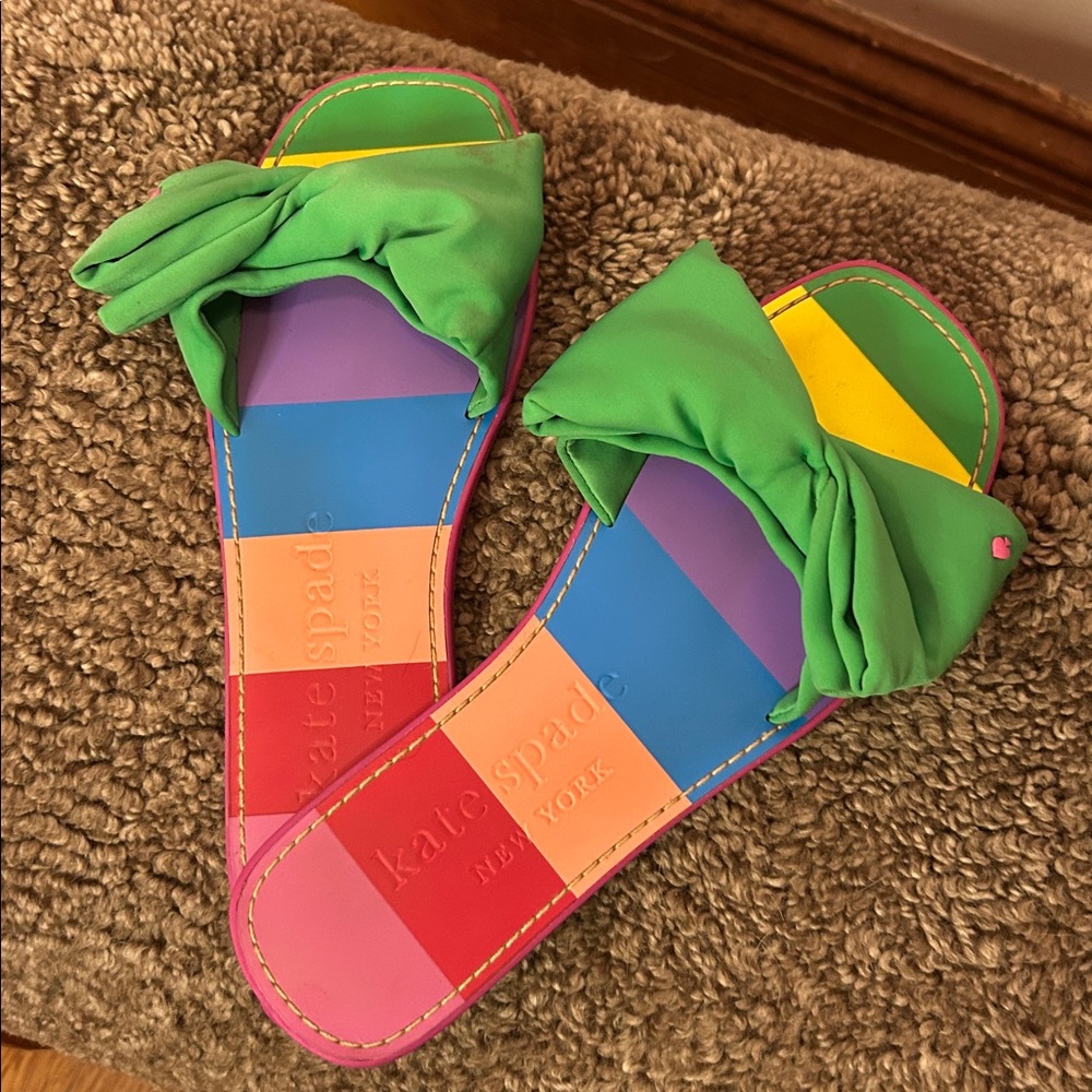 Kate Spade Multicolor Striped Sandals with Green Bow